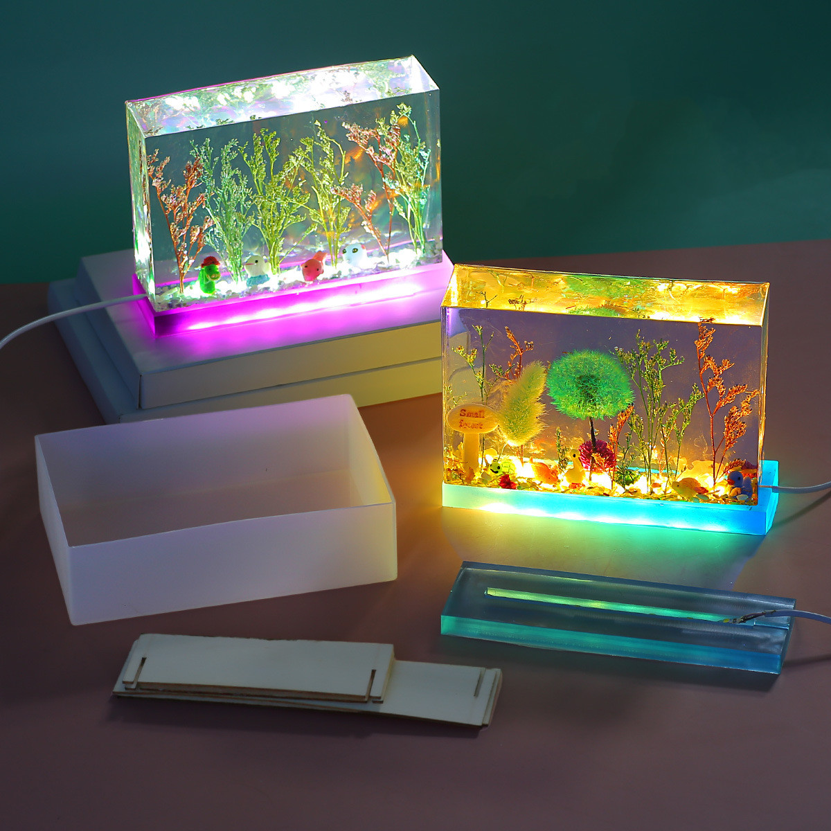 3D Printing Epoxy Resin - Kuru Çiçek Küp Süs Kare Lamba